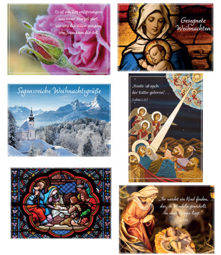 Sechs christliche Weihnachtskarten im Set