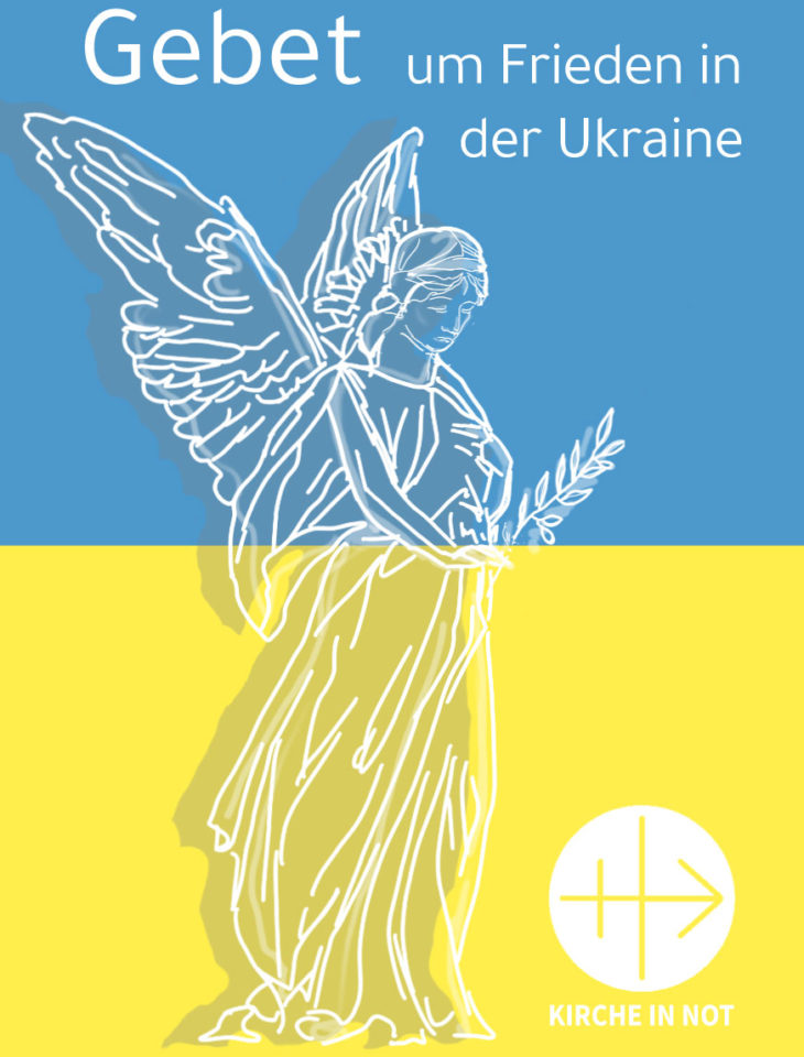Gebetskarte mit einem Gebet von KIRCHE IN NOT um Frieden in der Ukraine